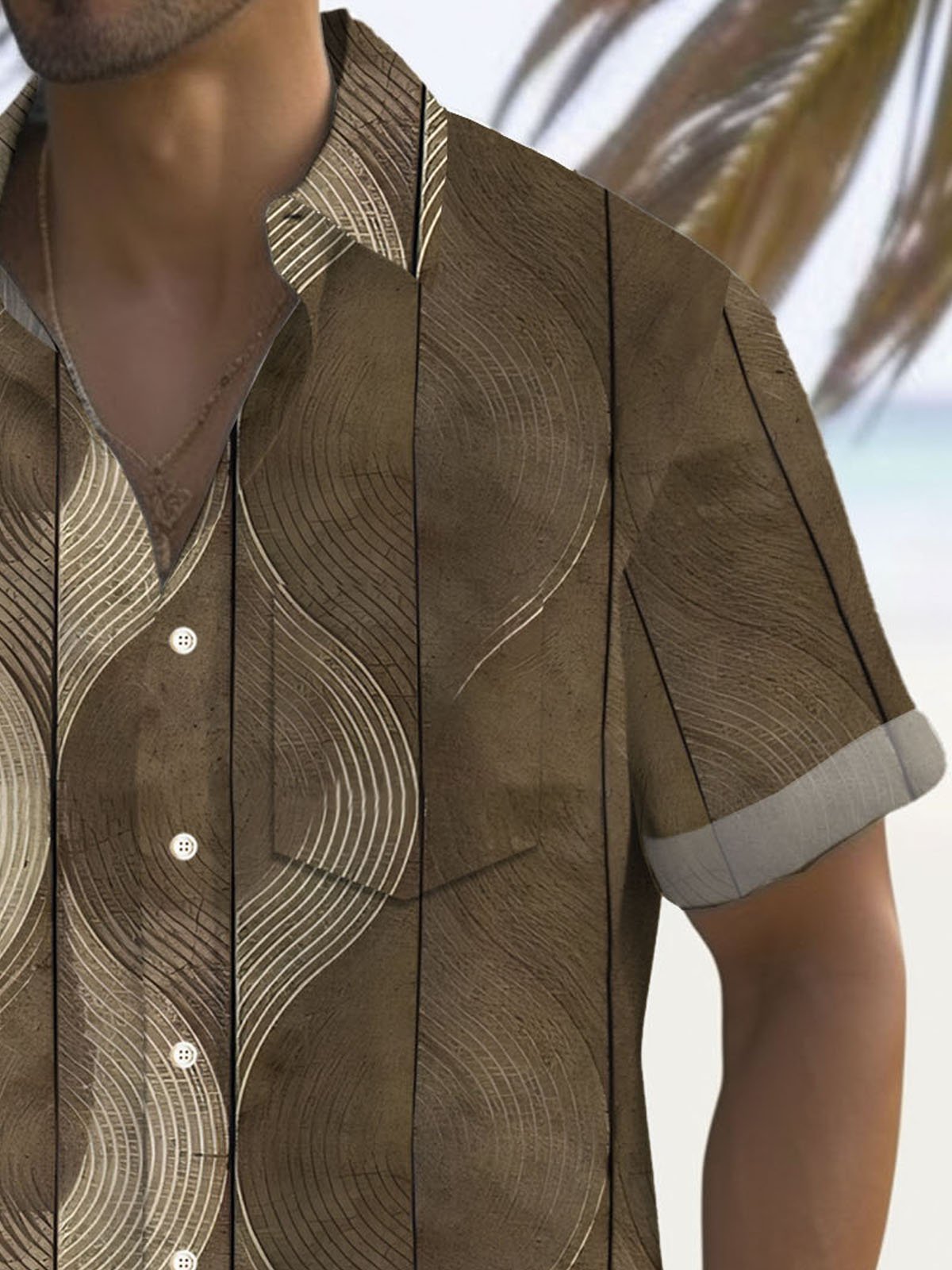 Royaura® Retro Geometric Texture 3D Print Men's Button Pocket Short Sleeve Shirt