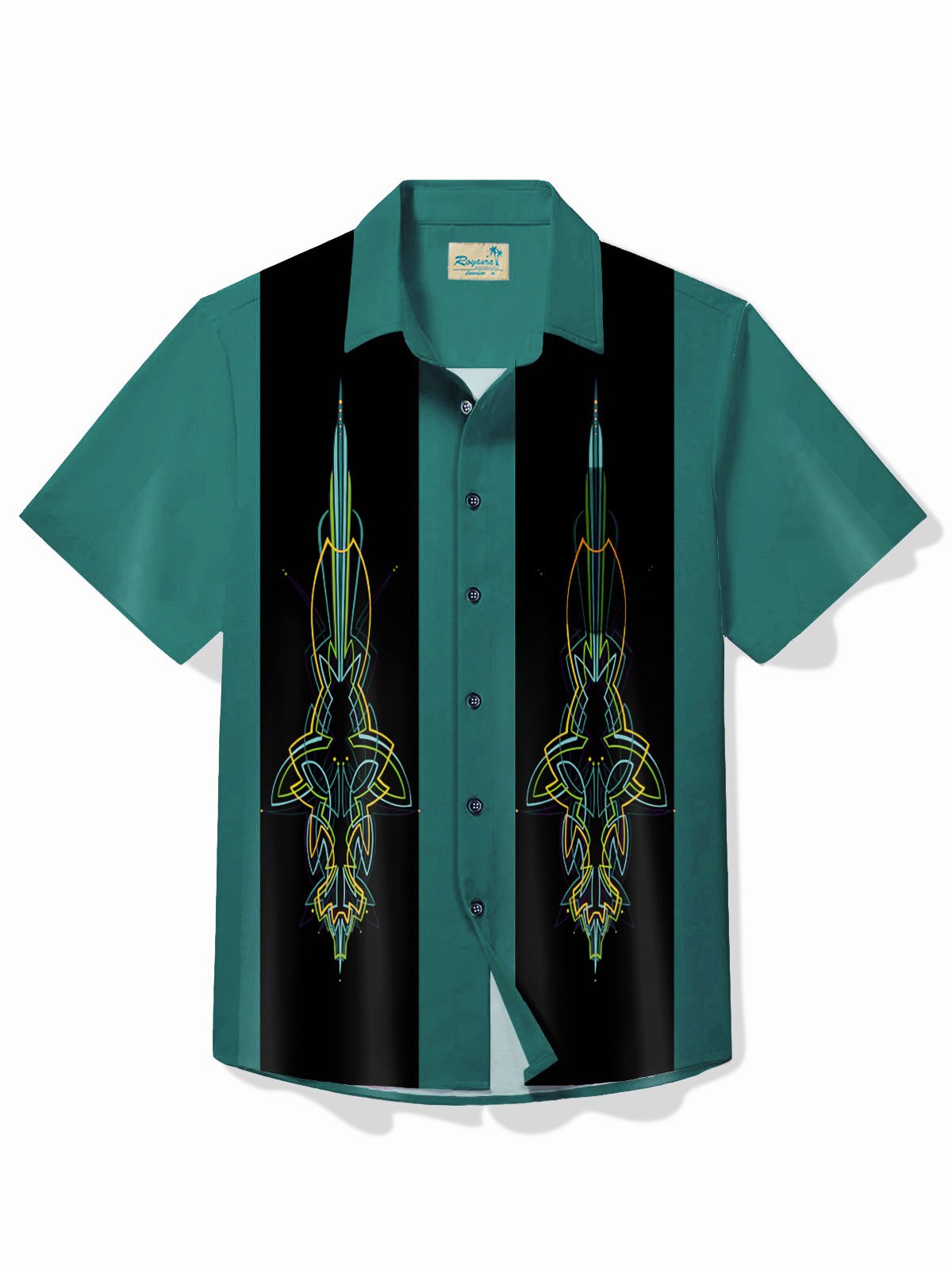 Royaura® 50's Retro Pinstripe Car Men's Bowling Shirt Art Stretch Pocket Camp Shirt Big Tall