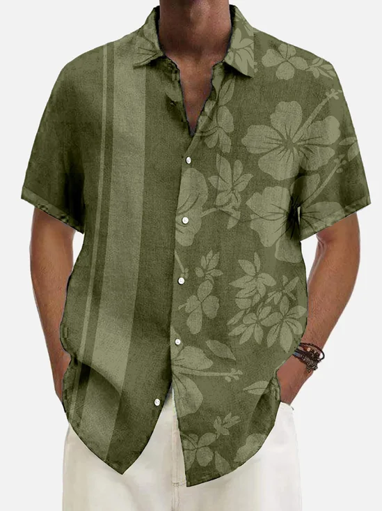 Royaura® Beach Vacation Men's Hawaiian Shirt Stretch Pocket Vintage Floral Camp Shirt Big Tall