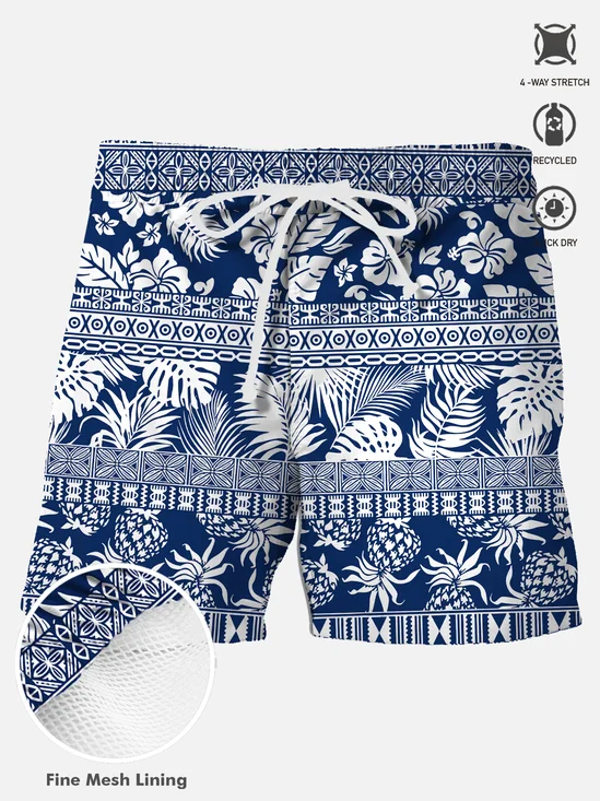 Royaura® Hawaiian Plant Leaf Print Men's Beach Shorts