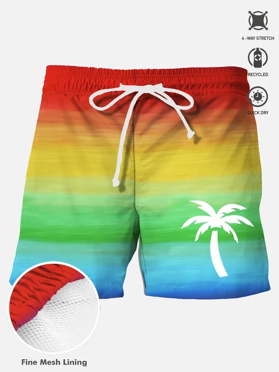 Royaura® Hawaiian Coconut Tree Ombre Print Men's Beach Shorts