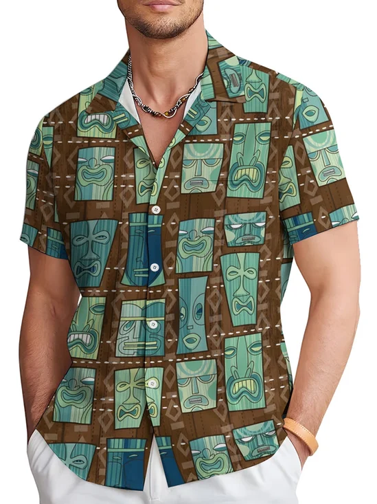 Royaura® Vintage Tropical Hawaiian TIKI Sculpture Men's Hawaiian Shirt Quick Drying Stretch Pocket Shirt Big Tall