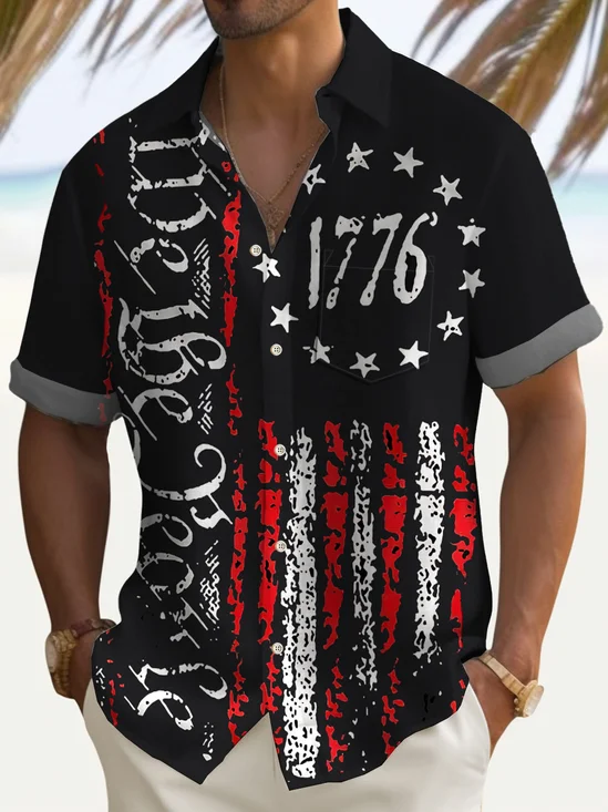 Royaura® Independence Day 1776 Men's Holiday Shirt Stretch Quick Dry Camp Pocket Shirt Big Tall