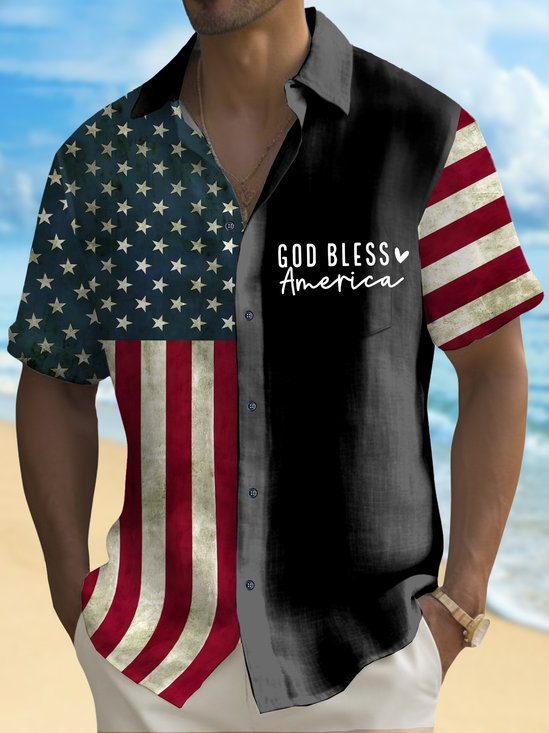 Royaura® Holiday Men's Independence Day American Flag Print Casual Breathable Short Sleeve Shirt Big Tall