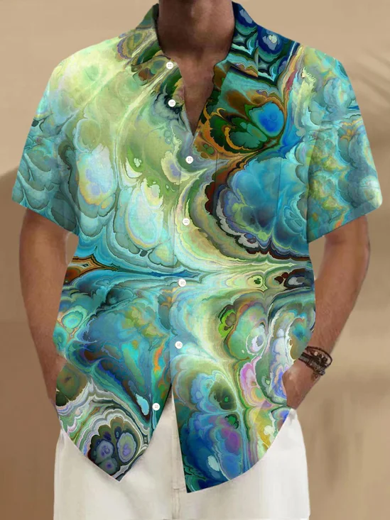Royaura® Hawaiian Abstract Gradient Art 3D Print Men's Button Pocket Short Sleeve Shirt