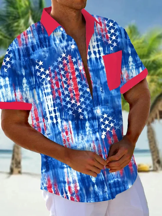 Royaura® Hawaii Flag Gradient Art 3D Print Men's Button Pocket Short Sleeve Shirt