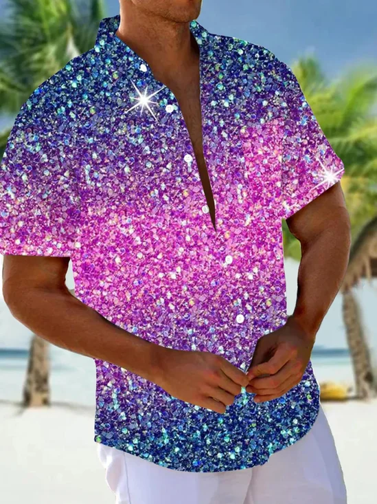 Royaura® Hawaiian Gradient Abstract Art 3D Print Men's Button Pocket Short Sleeve Shirt