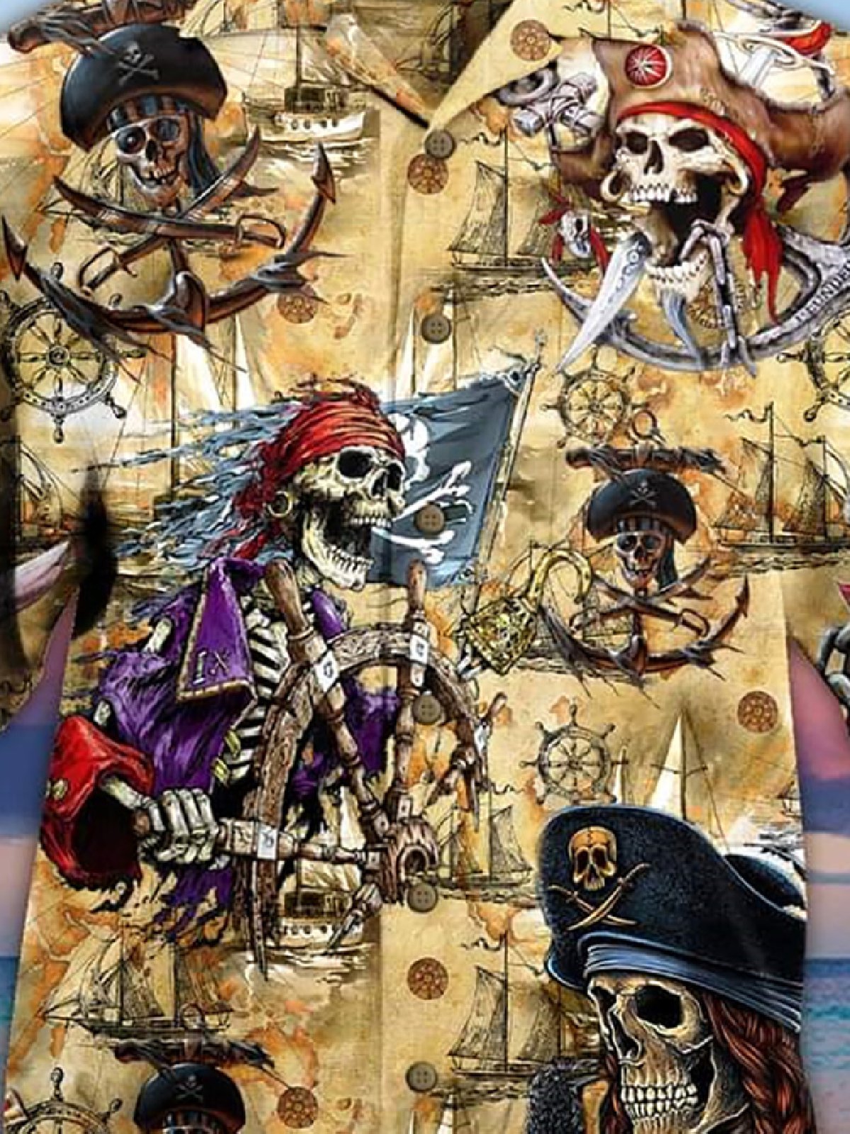 Men's Pirate Skull Shirt Collar Vintage Comfortable-Blend short Sleeve Tops
