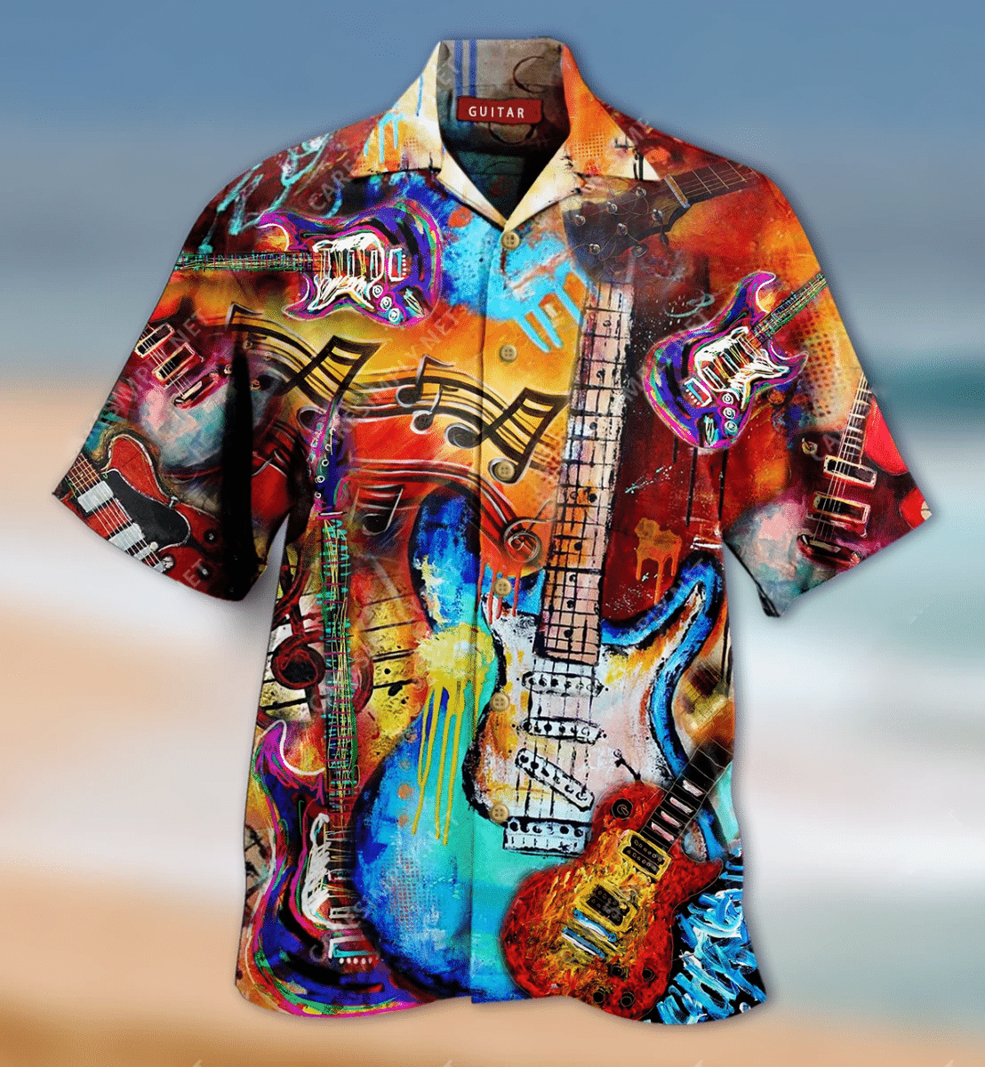 Royaura Men's Vintage Guitar Music Hawaiian Printed Shirts & Tops