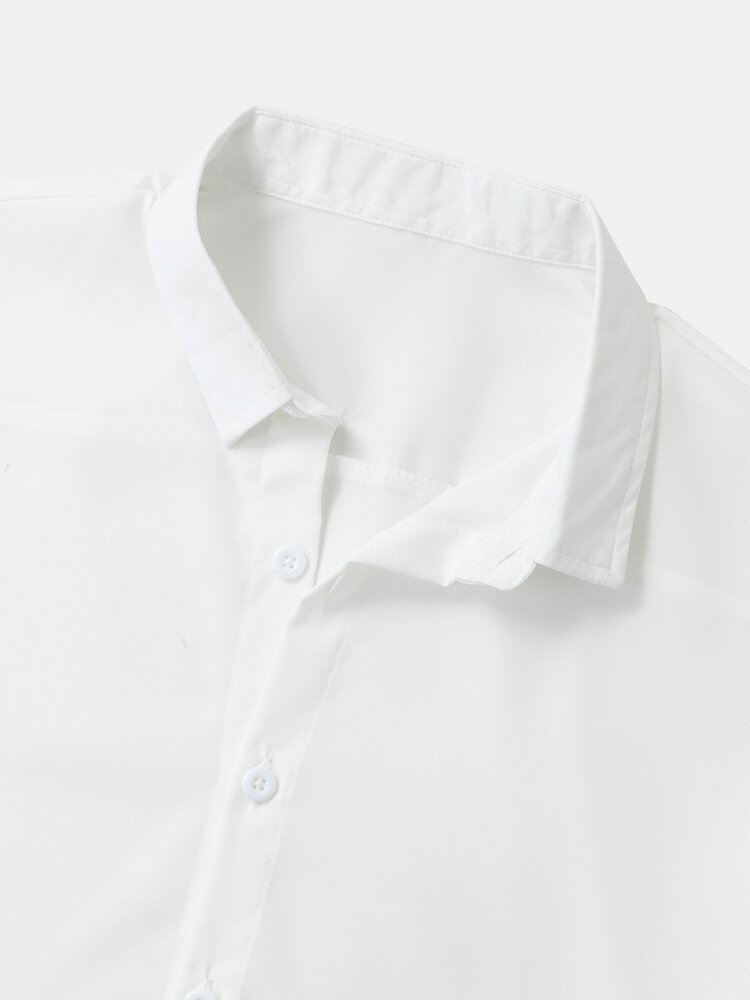 Mens Solid White Basic Lapel Casual Short Sleeve Shirts