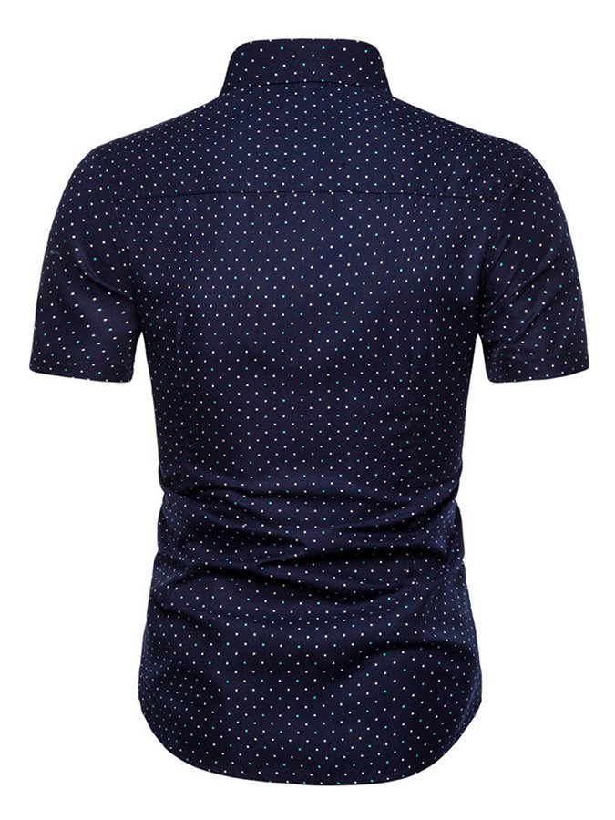 Mens Casual Business Polka Dot Print Short Sleeve Shirt