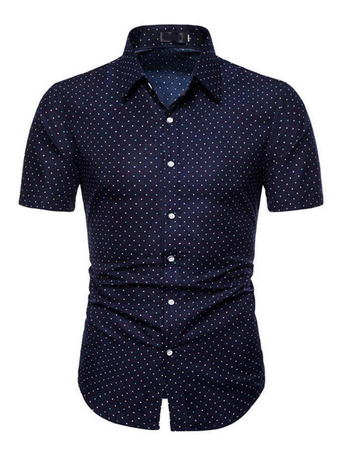 Mens Casual Business Polka Dot Print Short Sleeve Shirt