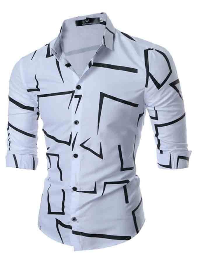 Men's business casual geometric print shirt
