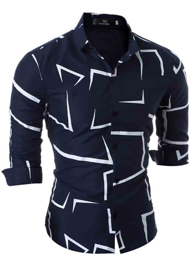 Men's business casual geometric print shirt