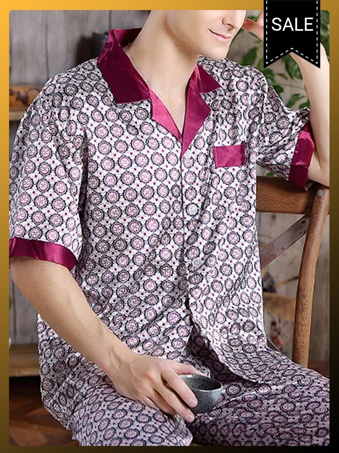 Retro Pattern Short Sleeve Pajamas Set