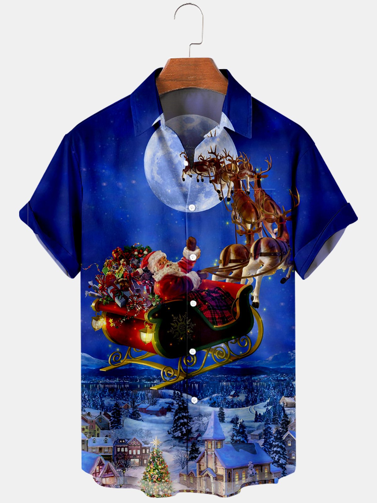 Mens Christmas Printed Casual Breathable Short Sleeve Shirts