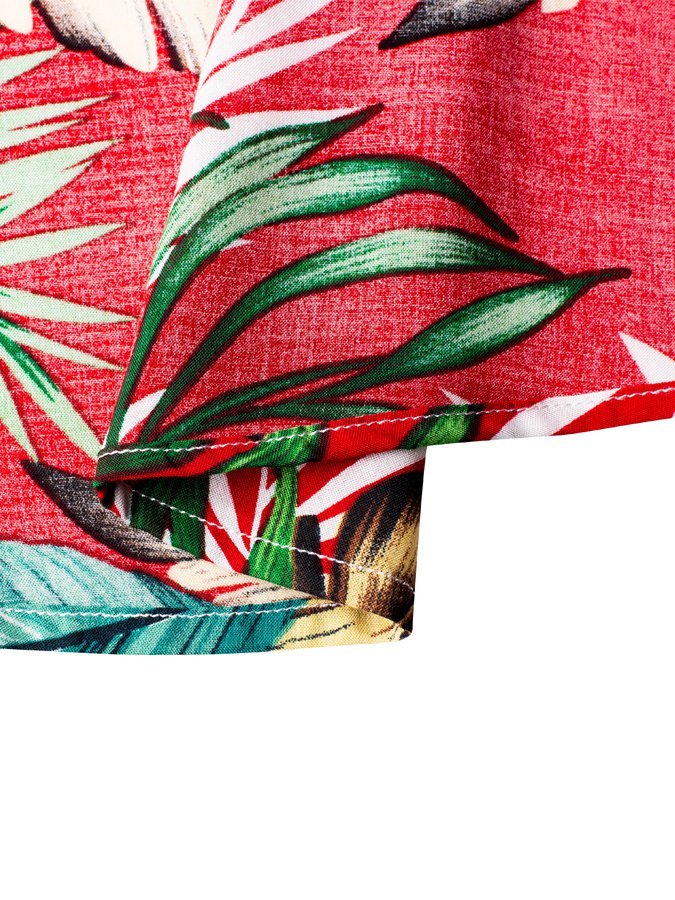 Men Women Flowers Plant Hawaiian Beach Vacation Red Printed Shirts