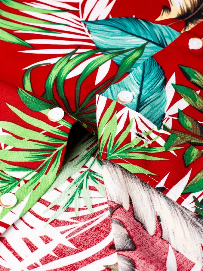 Men Women Flowers Plant Hawaiian Beach Vacation Red Printed Shirts
