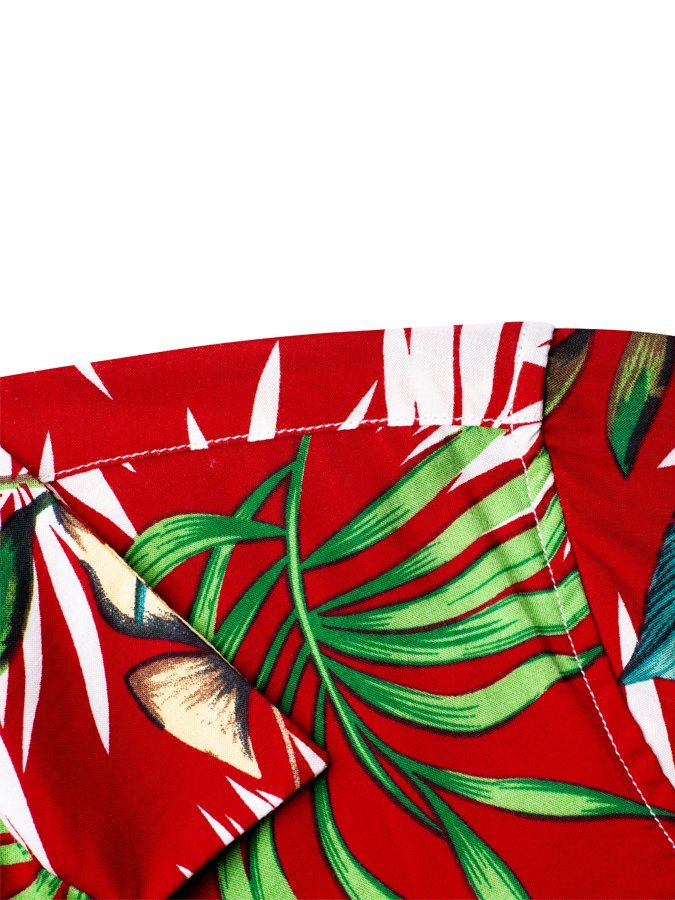 Men Women Flowers Plant Hawaiian Beach Vacation Red Printed Shirts