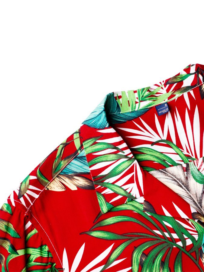 Men Women Flowers Plant Hawaiian Beach Vacation Red Printed Shirts