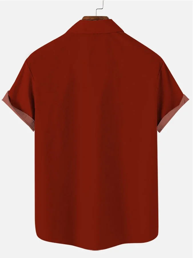 Royaura® Christmas Lights Print Men's Button Pocket Short Sleeve Shirt Big & Tall