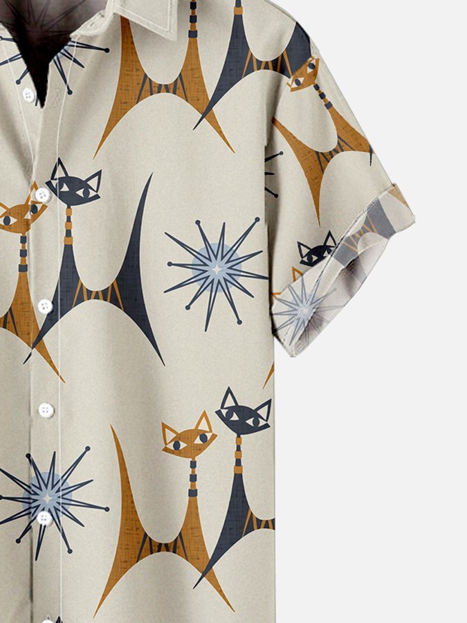Men's Cute Cat Geometric Printed Casual Vintage Shirts & Tops