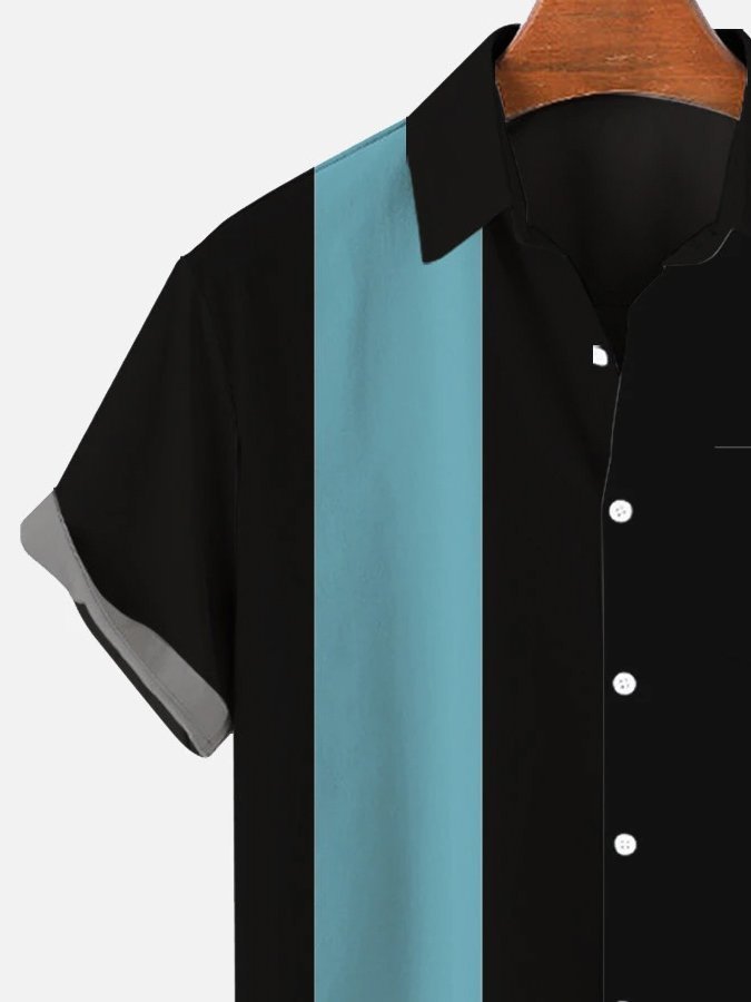 Men's Hawaiian Simple Stitching Geometric Pattern Shirt With Pockets