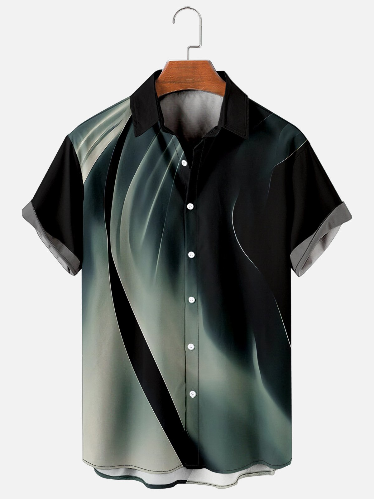 Men's Vintage Wave Marble Print Casual Breathable Short Sleeve Hawaiian Shirts