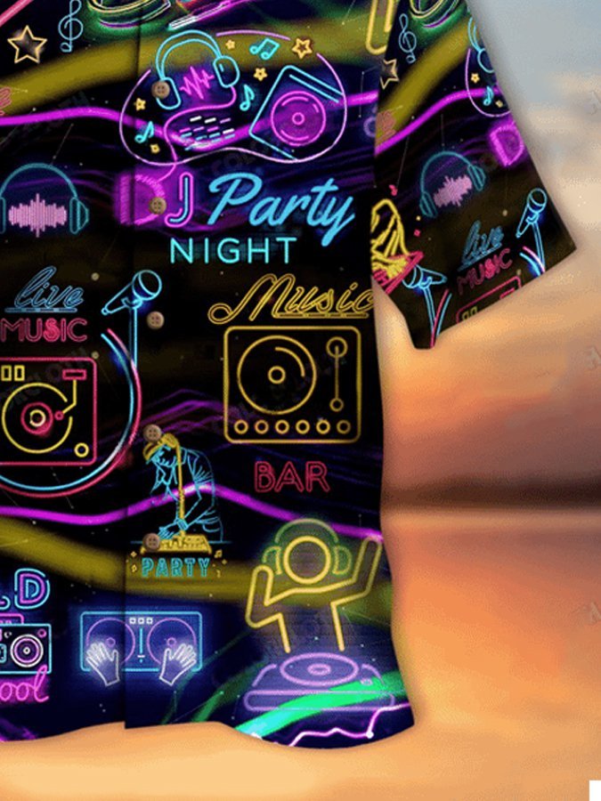 Royaura Men's Music DJ Neon Party Night Hawaiian Shirt