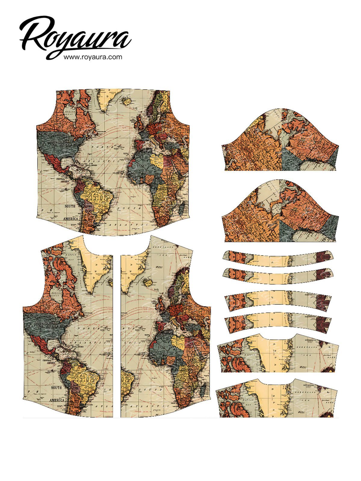 Royaura Men's World  Map Printed Vintage Travel Button-Down Hawaiian Shirts