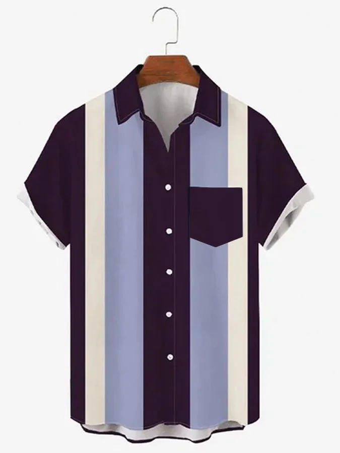 Mens Shirt Casual Button Up Short Sleeve Purple Printed Comfortable ...