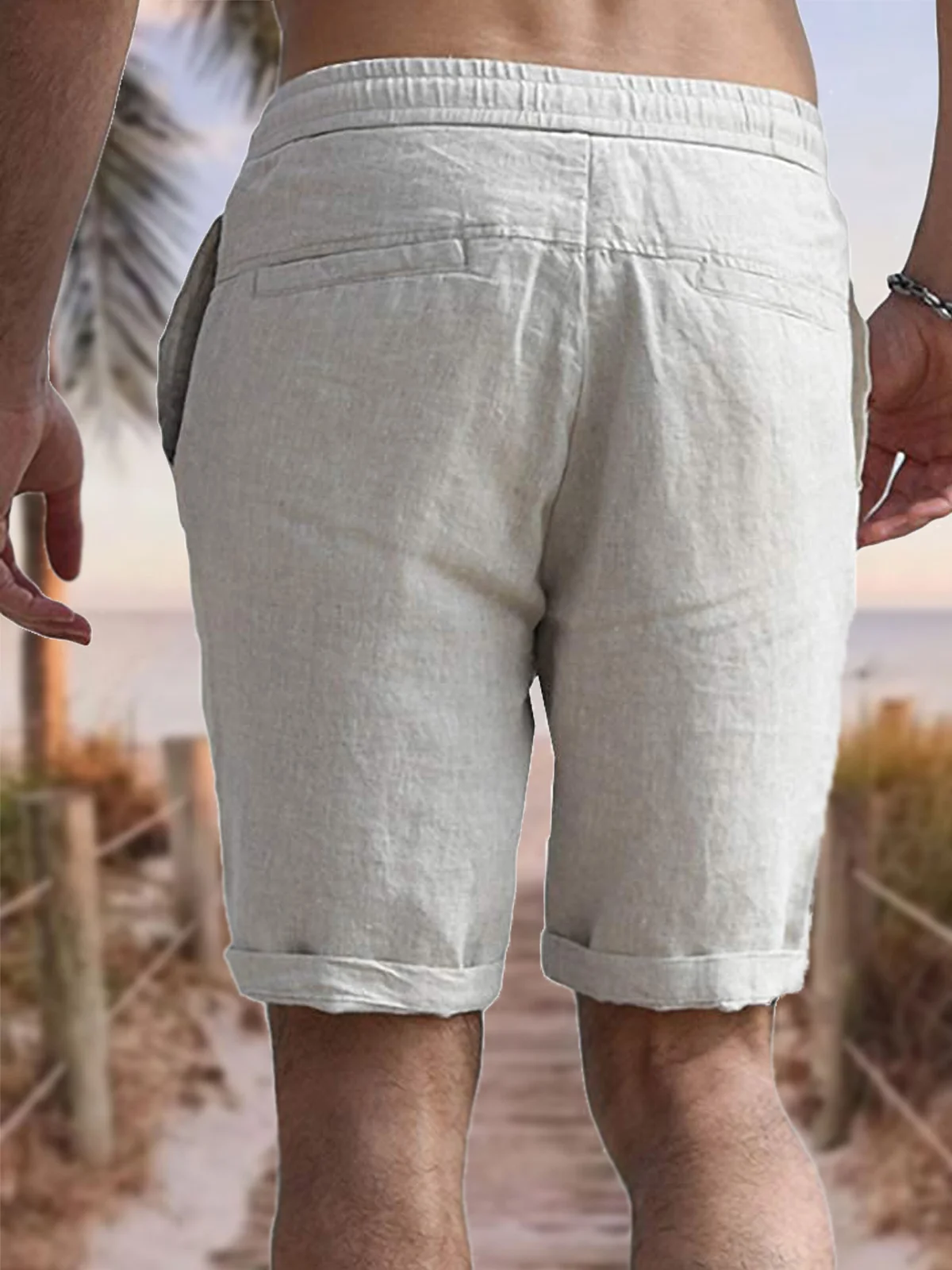 Men's Natural Fiber Style Elastic Waist Casual Shorts