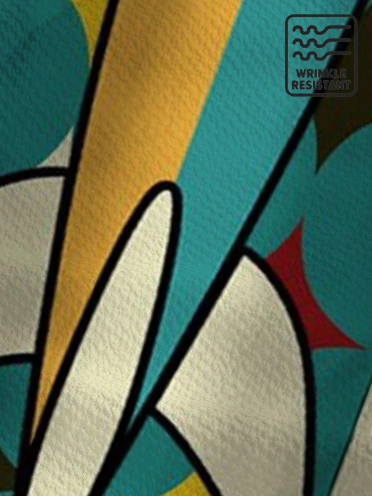 Men's Retro Casual Shirts Seersucker Fabric Plus Size Rocket Cat Print Short Sleeve Art Shirts