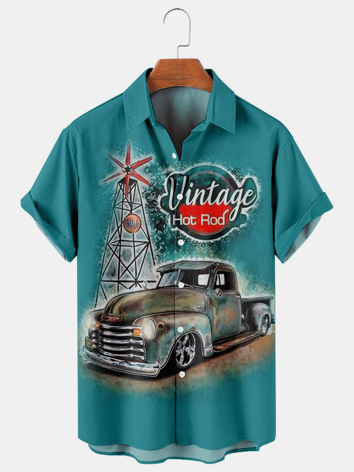 Casual Style Sports Series Racing Element Lapel Short-Sleeved Shirt Print Top