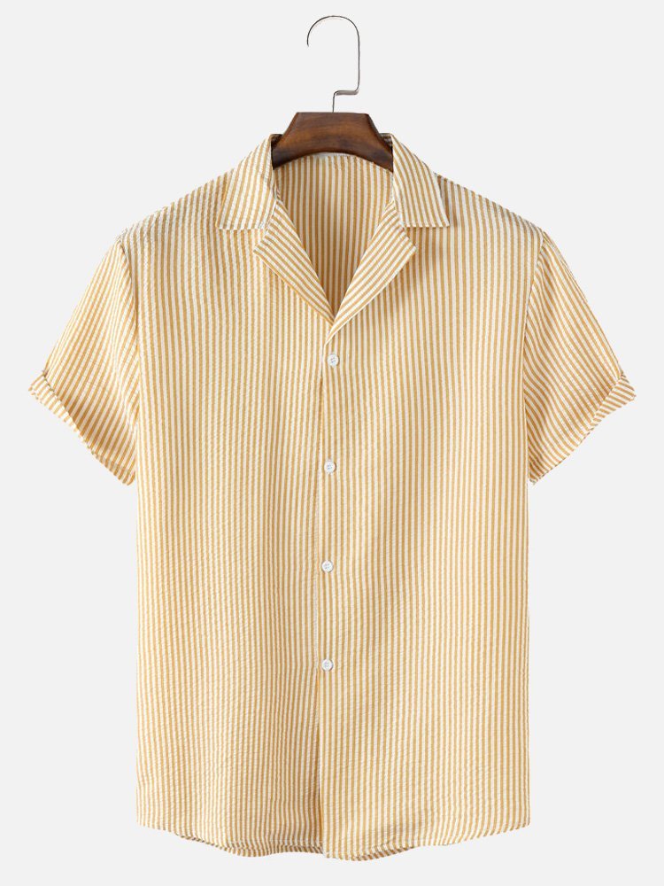 Men's Wrinkle Free Seersucker Striped Shirts Plus Size Casual Shirts