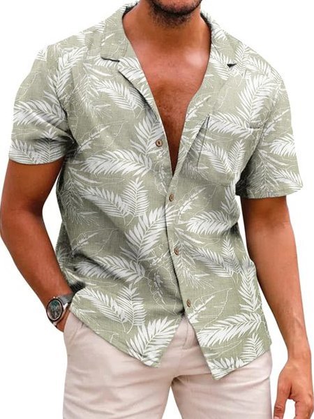 Men's Plain Natural Fiber Palm Leaf Loose Short Sleeve Shirt