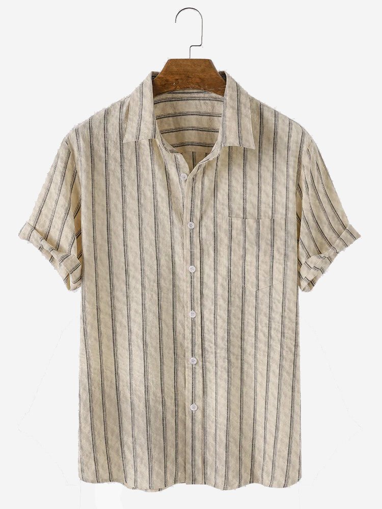 Men's Casual Striped Print Seekers Wrinkle Free Short Sleeve Shirt