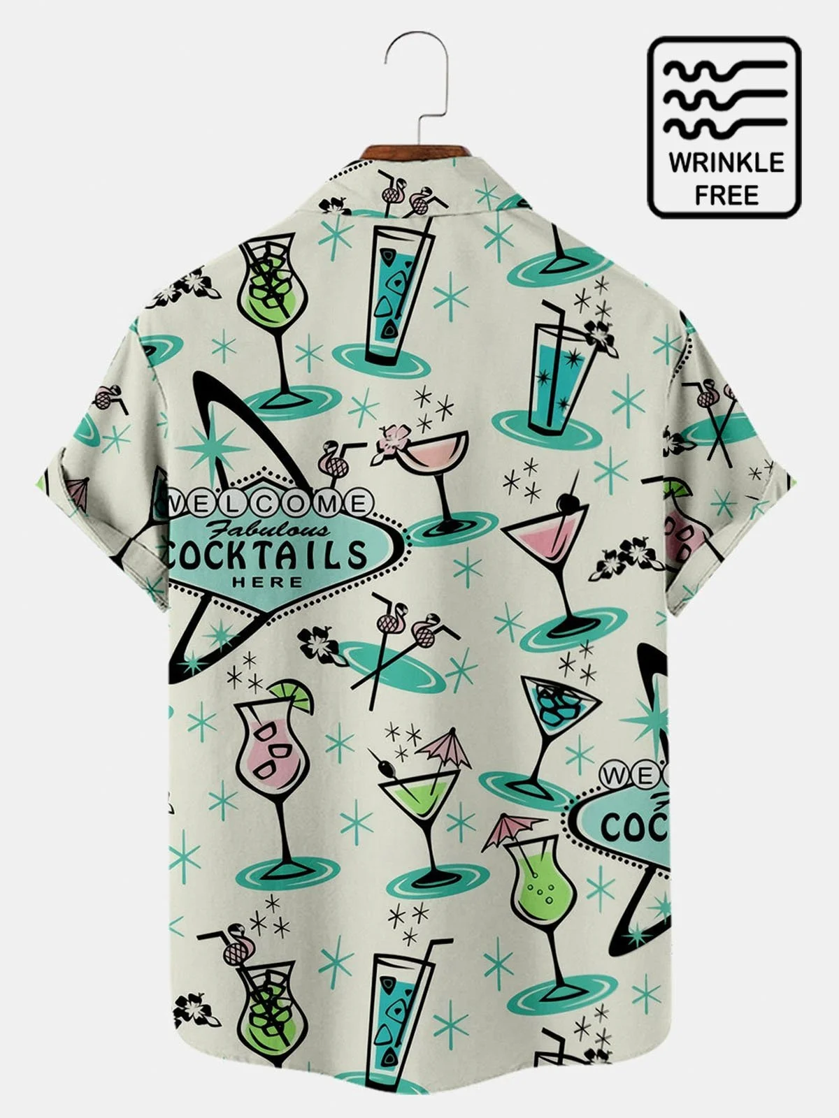 Men's Fashion Vintage Wrinkle Free Casual Shirts Geometric Cocktail Seersucker Tops