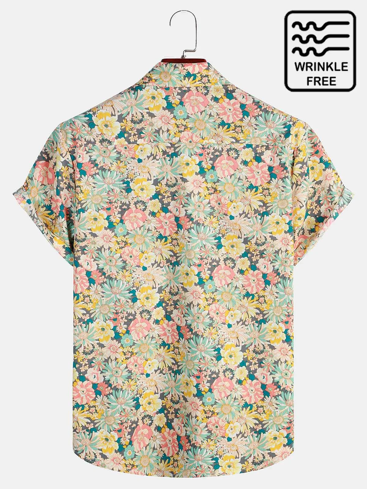 Men's Vintage Casual Wrinkle Free Hawaiian Shirts Floral Print SeersuckerPlus Size Tops