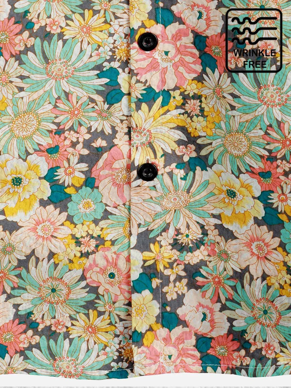 Men's Vintage Casual Wrinkle Free Hawaiian Shirts Floral Print SeersuckerPlus Size Tops
