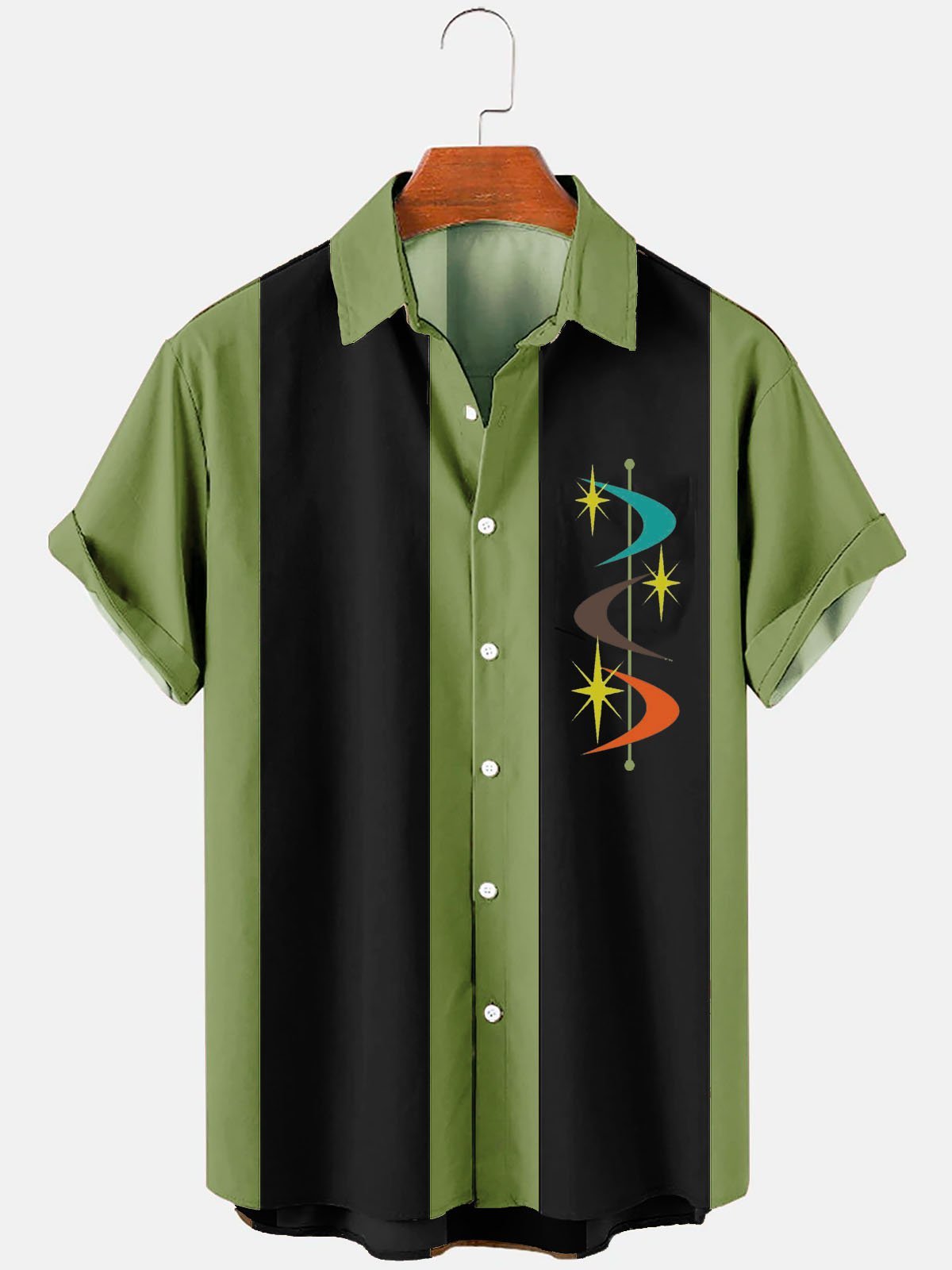 Royaura® Men's Vintage Casual Bowling Shirts Geometric Wrinkle Free