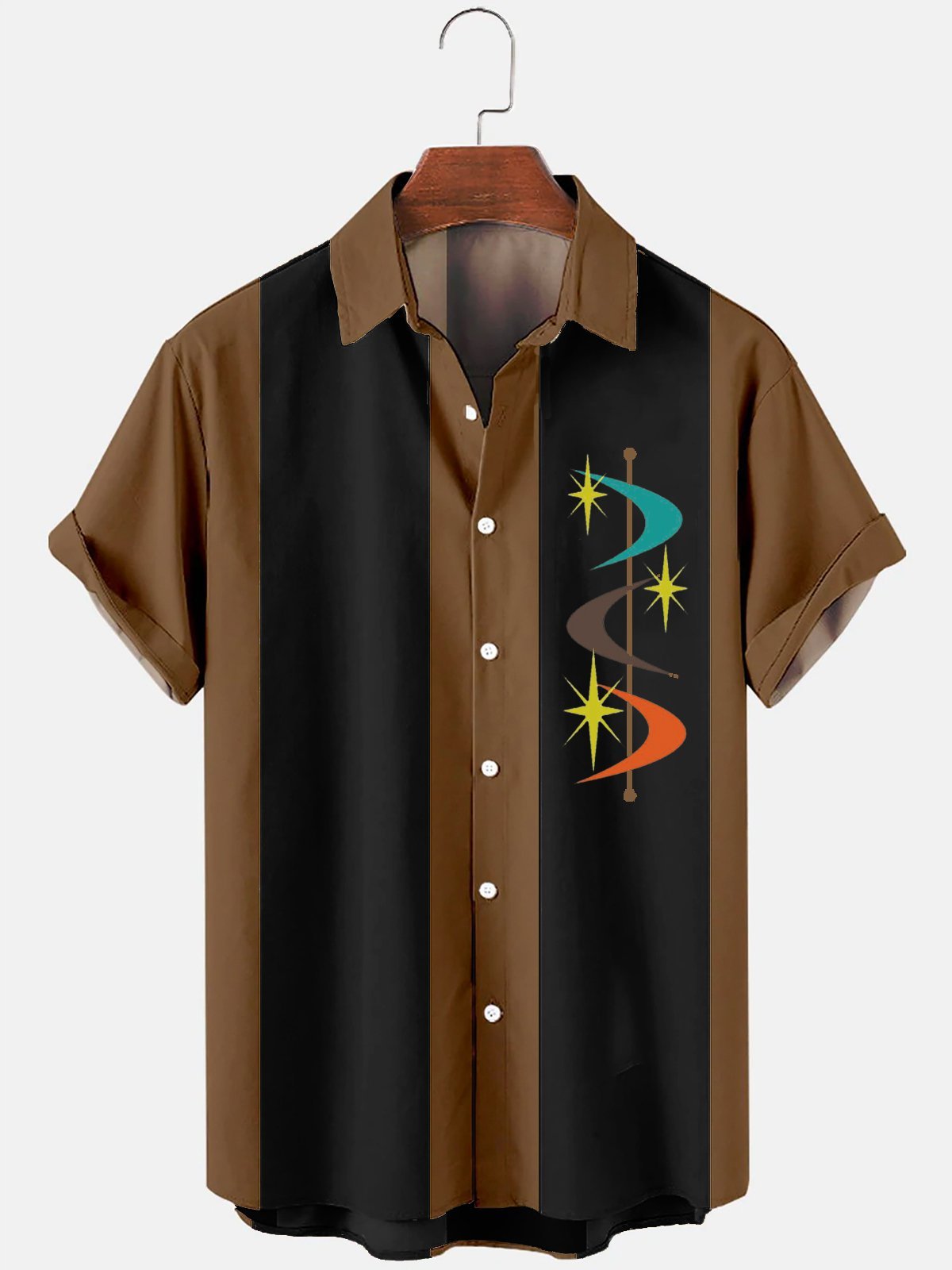 Royaura® Men's Vintage Casual Bowling Shirts Geometric Wrinkle Free