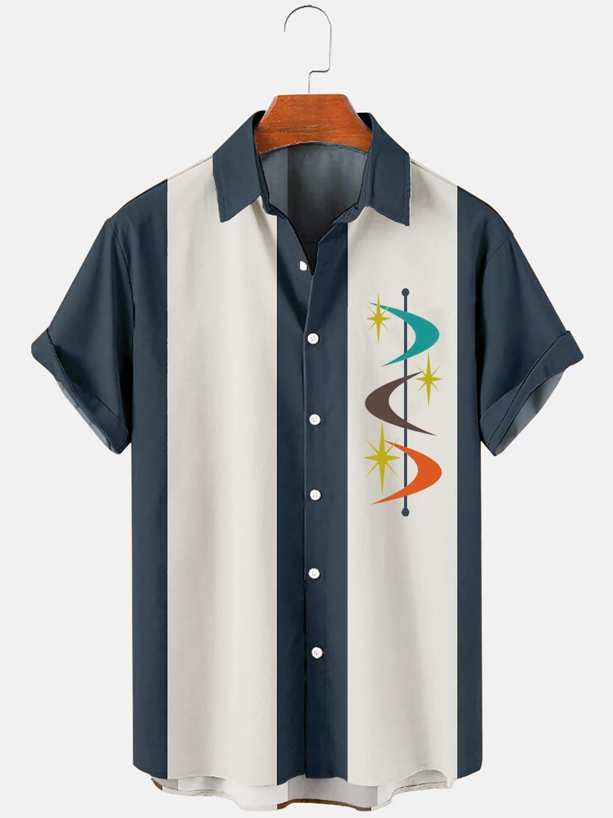 Royaura® Men's Vintage Casual Bowling Shirts Geometric Wrinkle Free