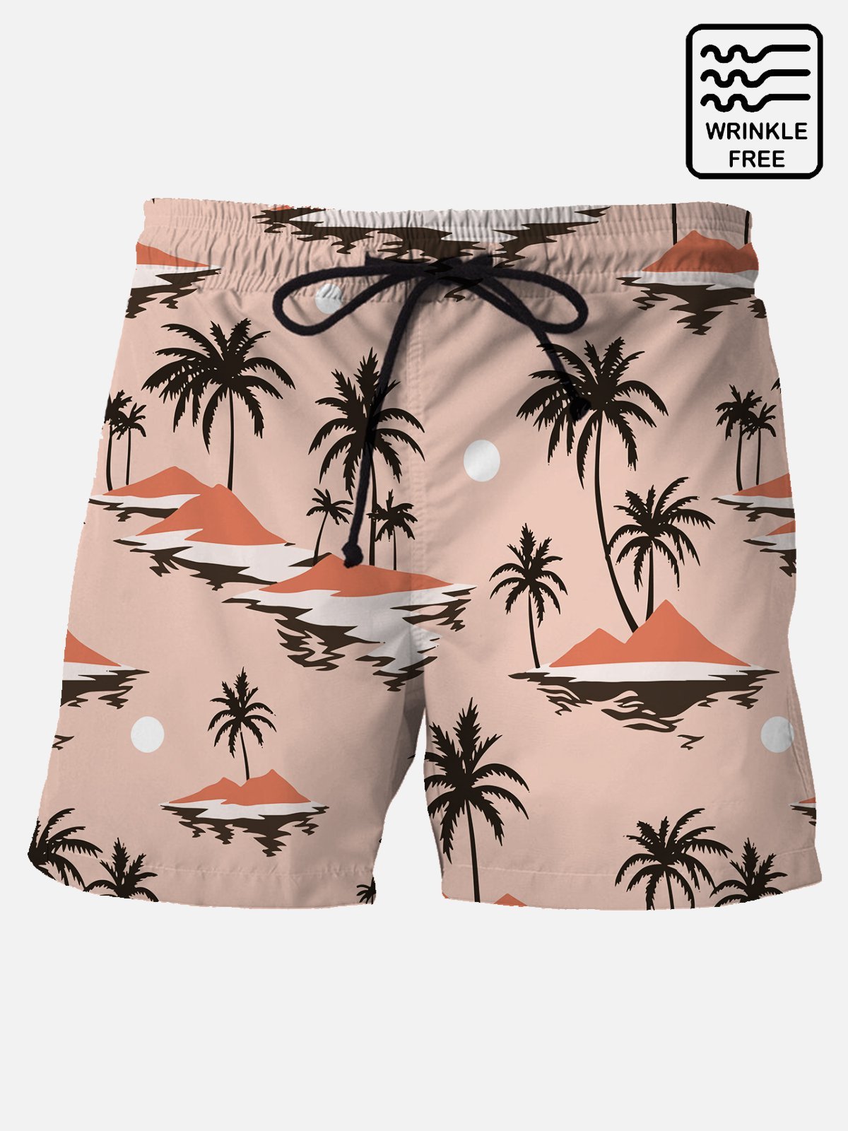 Men's Vintage Wrinkle Free Casual Beach Shorts Palms Sunset Seersucker Swimming Pants