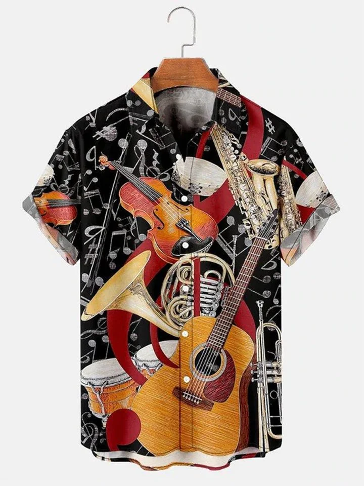 Men's Vintage Casual Musical Instrument Stitching Hawaiian shirt