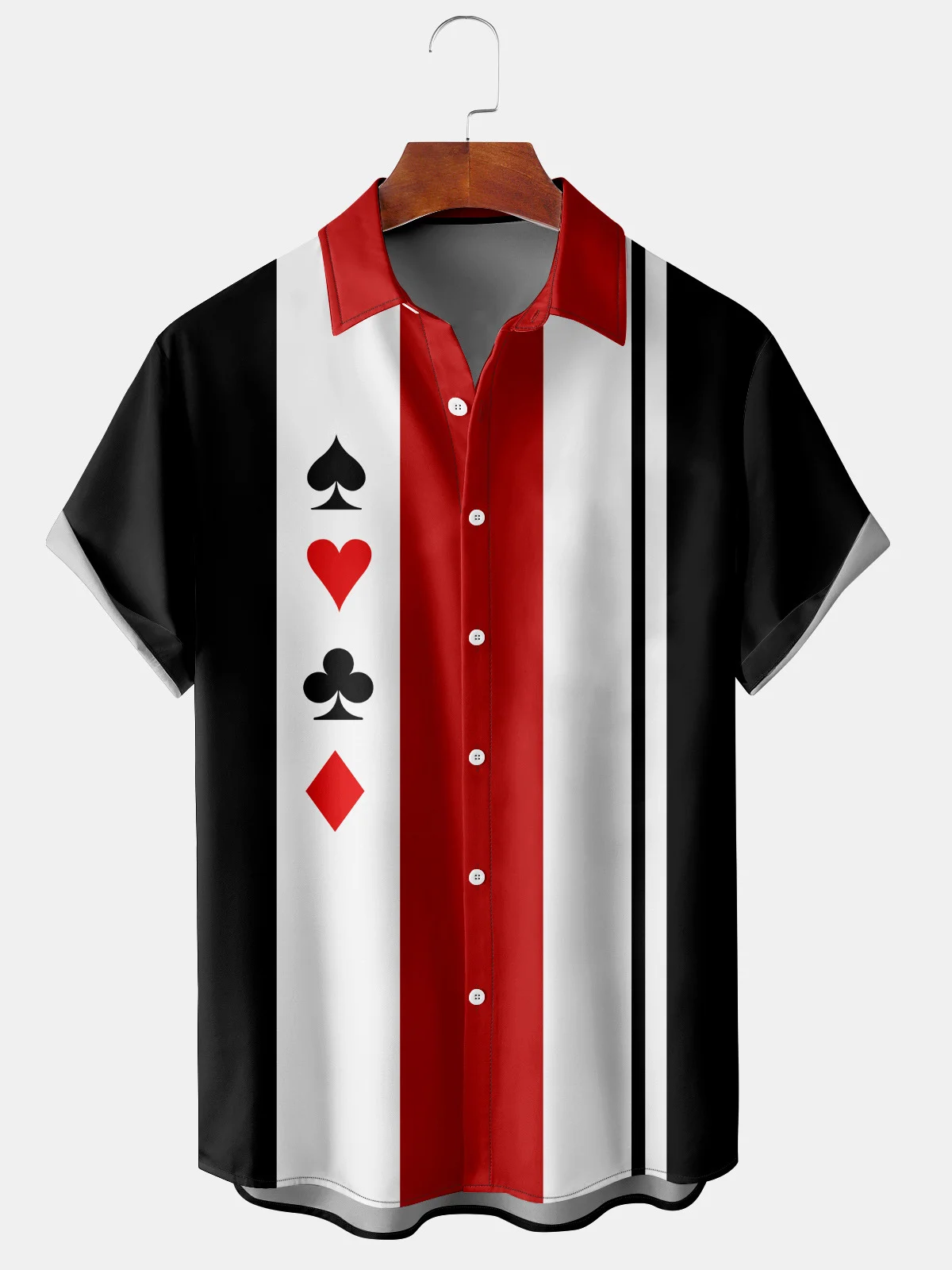 Men's Custom Bowling League Shirts Geometric Poker Print Casual Short Sleeve Hawaiian Shirt