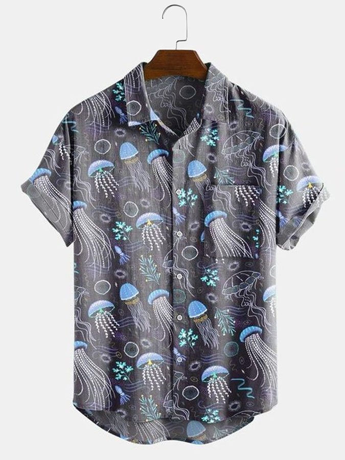 Men's Casual Jellyfish Print Short Sleeve Hawaiian Shirt