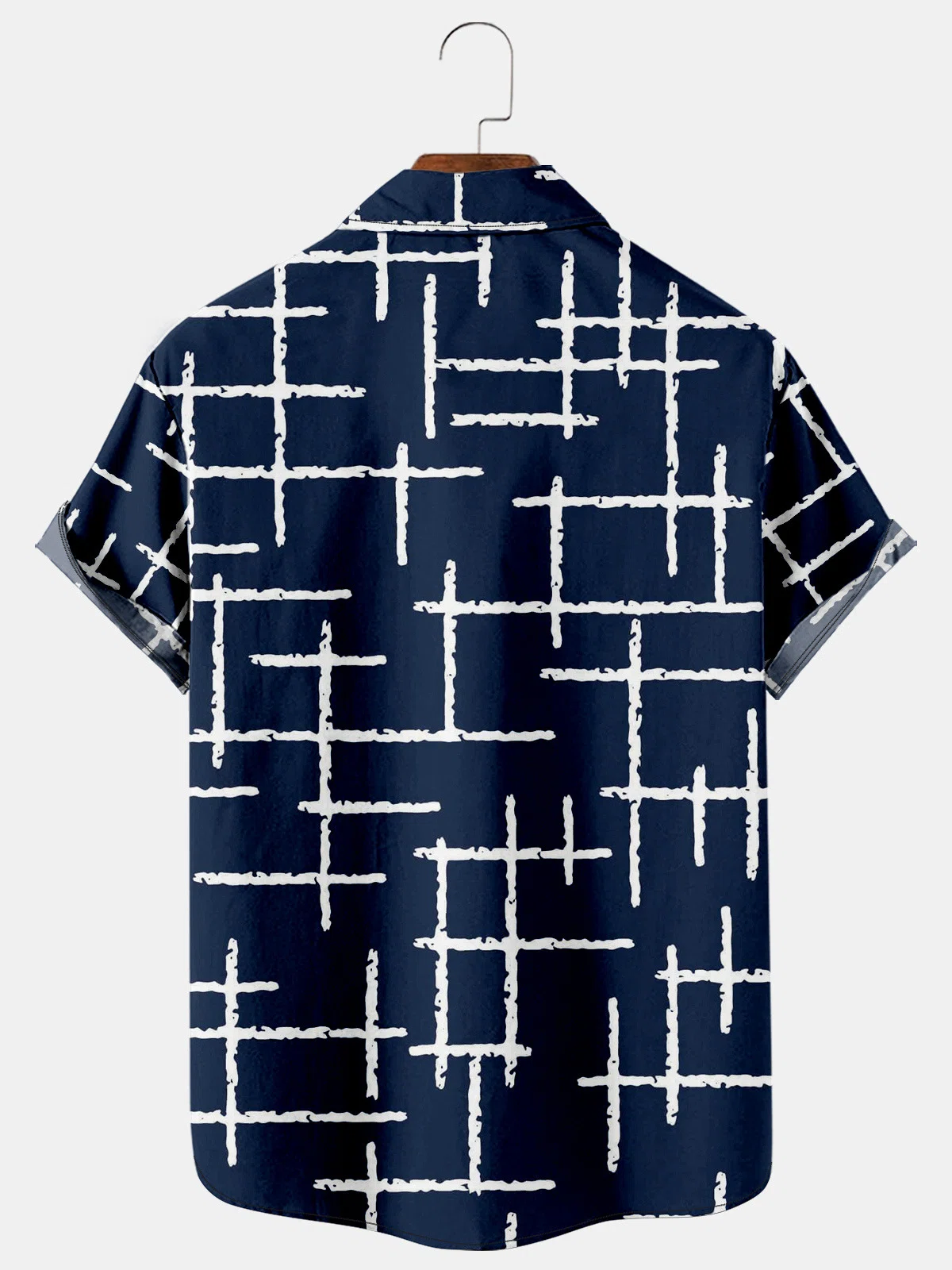 Mens Navyblue Casual Geometric  Short Sleeve Shirts