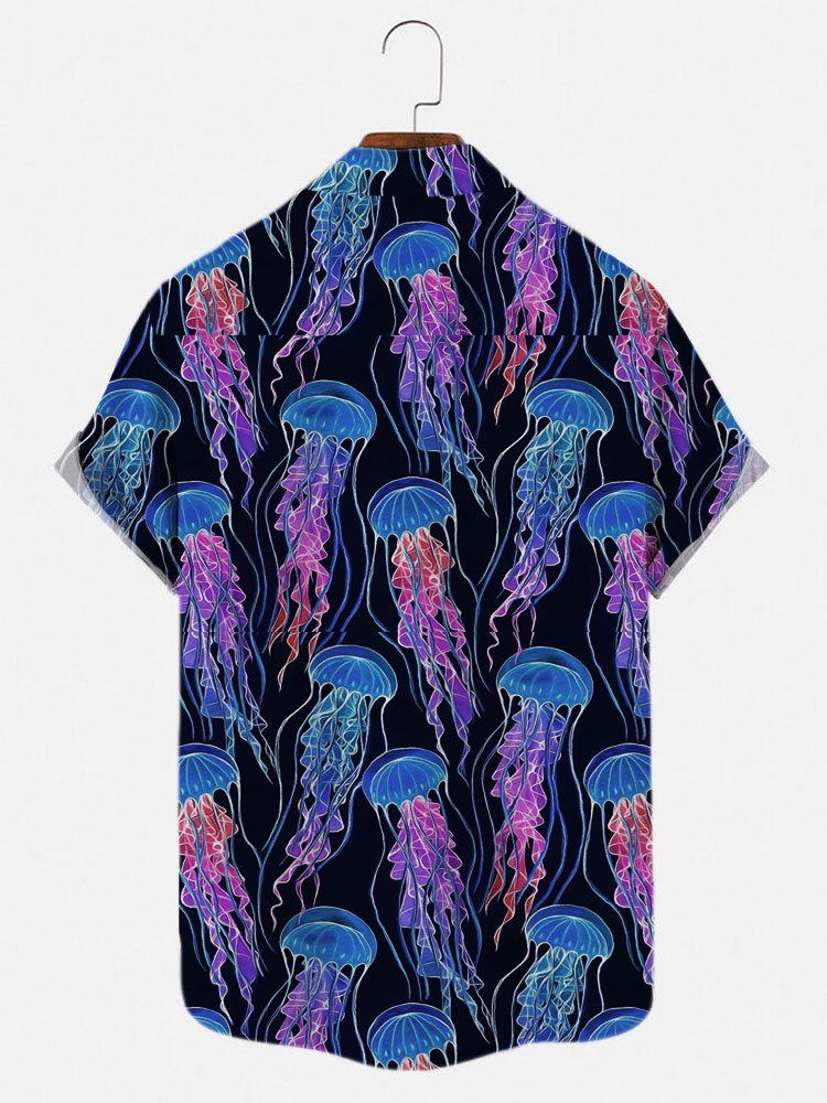 Men's Holiday Beach Casual Hawaiian Shirts Ocean Fun Jellyfish Tops
