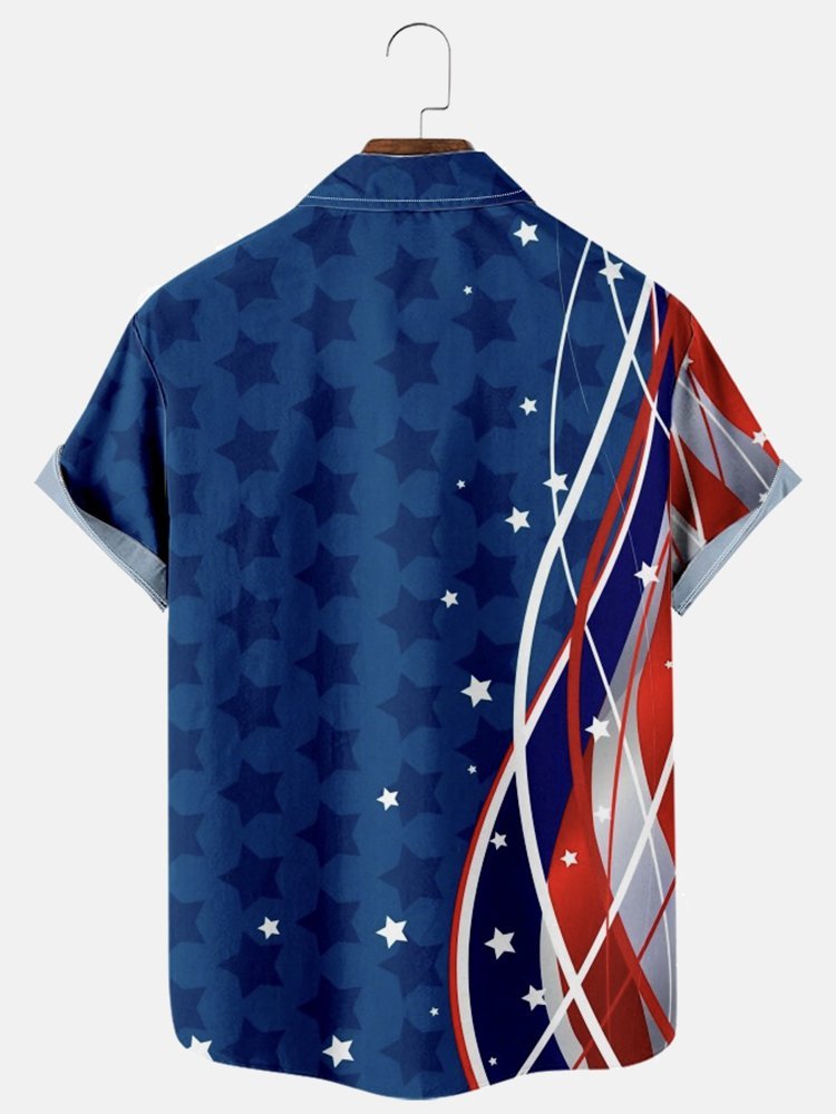 Men's Casual Shirts Independence Day American Flag Stars Art Wrinkle Free Tops